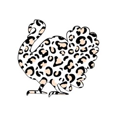 Turkey  silhouette with leopard print isolated on white background. Vector flat illustration. Happy Thanksgiving . Harvest season. Marry Christmas Vector flat illustration. Design for print, card