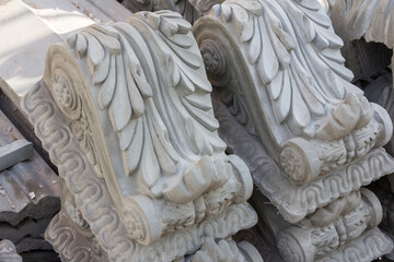 Reconstruction of the old facade on the building. Elements of architecture.New decorative elements of the building's facade