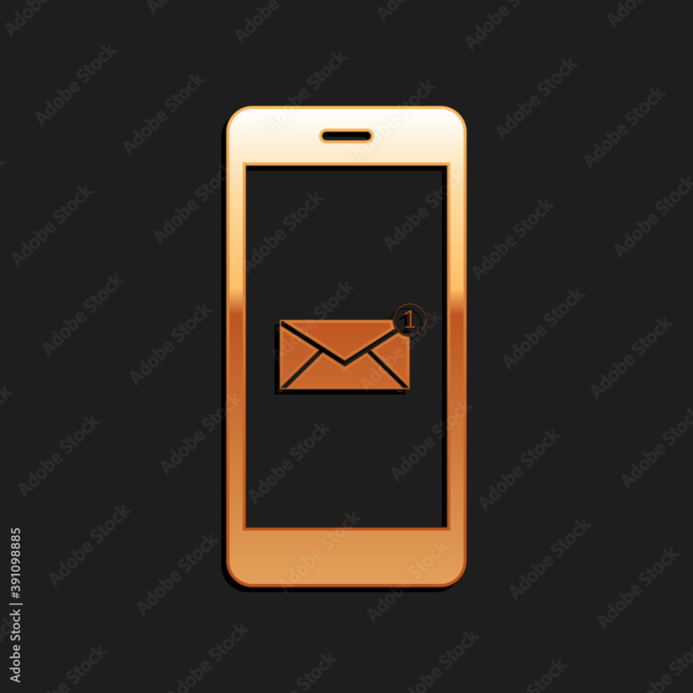 Aufkleber gold received message concept. new email notification on the smartphone screen icon isolated on blac