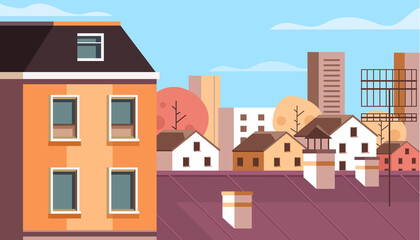 City roof view concept. Vector flat cartoon graphic design illustration