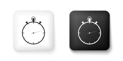 Black and white Stopwatch icon isolated on white background. Time timer sign. Square button. Vector.