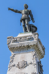 Detail of the monument to Prince Henry the Navigator (1900) in Infante Dom Henrique Square. Porto, Portugal.