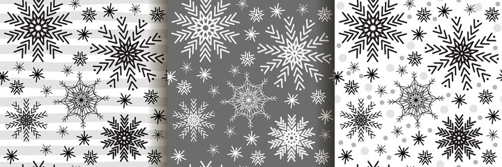 Naklejka na ściany i meble Vector background with snowflakes, seamless pattern, Christmas abstract background, for greeting cards, wrapping paper, textiles, websites. Falling snow, a pattern of snowflakes.