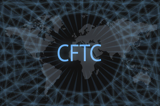 Commodity Futures Trading Commission CFTC inscription on a dark background and a world map.