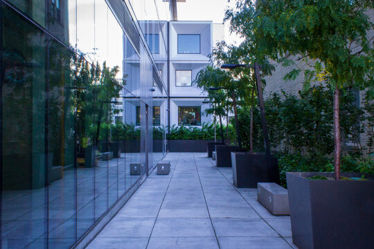 Modern alleyway between two buildings