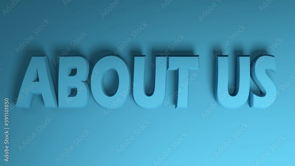 Poster the write about us in blue, is passing from right to left on a blue background - 3d rendering animat