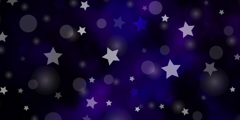 Dark Purple, Pink vector background with circles, stars.