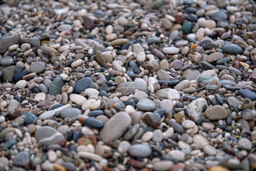 Marine multicolored smooth stones. Background.
