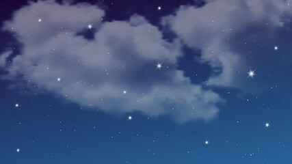 Naklejka premium Night sky with clouds and many stars