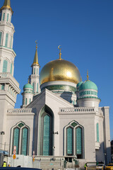 Fototapeta na wymiar The Great Moscow Cathedral Mosque, vertical. The largest Muslim religious building in Russia