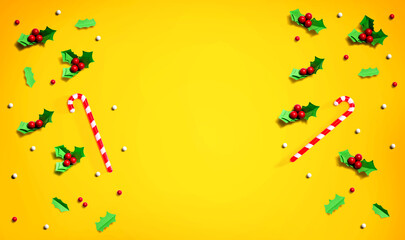 Christmas holly berries - Paper craft - flat lay