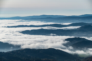 Fototapeta na wymiar czech Jeseniky Mountains above the inversion cloud