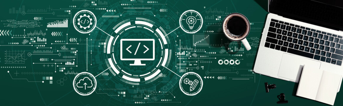 Web development concept with a laptop computer on a desk