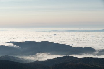 Fototapeta na wymiar czech Jeseniky Mountains above the inversion cloud