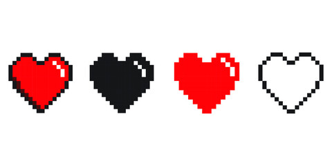 Pixel heart icons set. Vector illustration