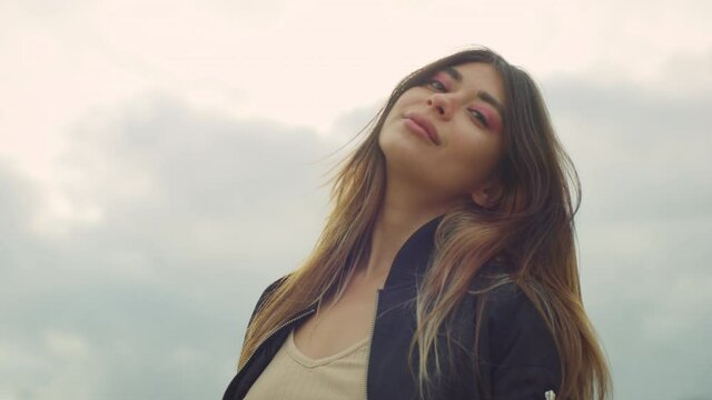 Portrait Of Confident Woman Wearing Black Jacket  Red Helium 4K DSMC2 with Carl Zeiss CP.2.