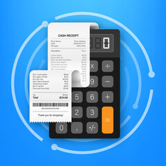 Receipts of realistic payment paper bills for cash or credit card transaction. Vector stock illustration.