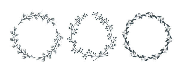Hand drawn decorative floral round wreath frame