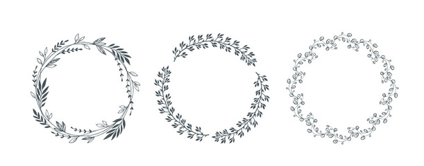Hand drawn decorative floral round wreath frame