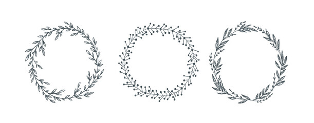 Hand drawn decorative floral round wreath frame