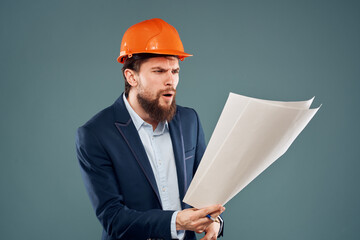Business man blueprints engineer work professional instruction manual