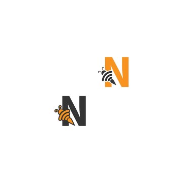 Letter N bee icon  creative design logo