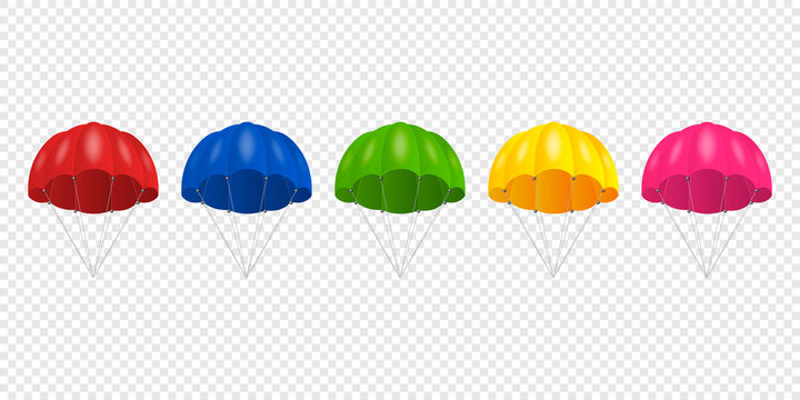Vector 3d Realistic Colored Parachute Icon Set Isolated on Transparent Background. Design Template for Delivery Services, Post, E-Commerce, Sport Concept, Web Banner, mockup. Front View
