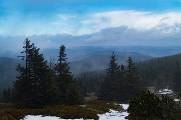 czech Jeseniky Mountains above the inversion cloud