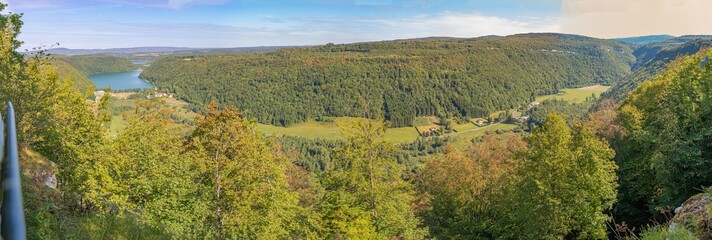 Saugeot, France - 09 03 2020: View from the belvedere of the Whi