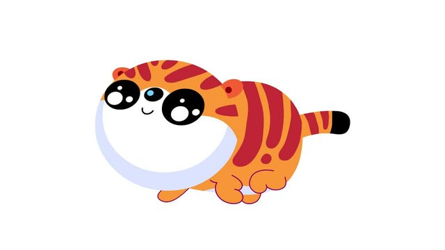 Tiger. Cartoon isolated kawaii walking character. Sweet animal in hot Aftrica. Good for any movie, presentation, etc... Funny children animation. Alpha channel, seamless loop.