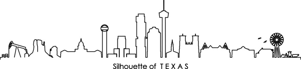 HOUSTON AUSTIN DALLAS SAN ANTONIO Texas SKYLINE City Outline Silhouette

