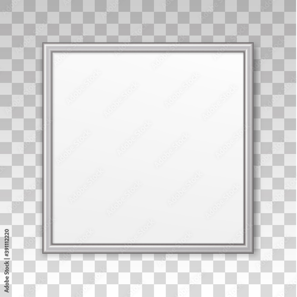 Poster square frame picture photo. silver mockup on wall. mock up framed. modern blank boarder with shadow.