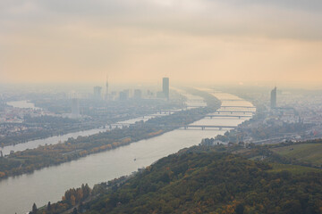 panoramic view of the city of vienna on a rainy day