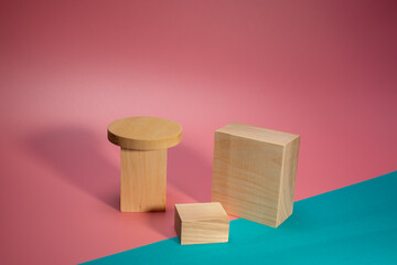 Conceptual abstract background with wooden podiums for branding,identity and packing presentetation...