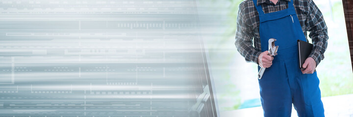 Visit of a repairman; panoramic banner