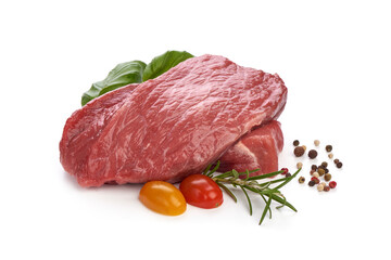 Beef steaks, raw meat, isolated on white background
