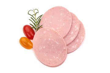 Boiled Bologna Sausage, Cooked ham, isolated on white background