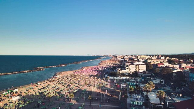 Torre Pedrera Beach, Rimini. Aerial view from drone in summer season