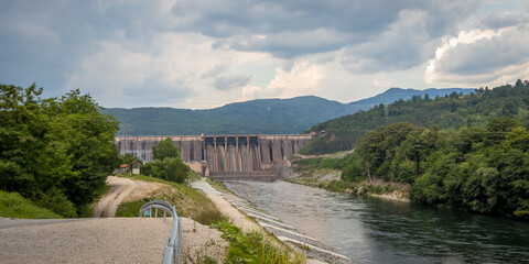 Fototapeta na wymiar View of a dam of hydroelectric power station in Bajina Basta, Serbia.