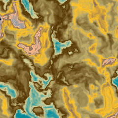 Yellow blue mosaic background, yellow lichen on the rock