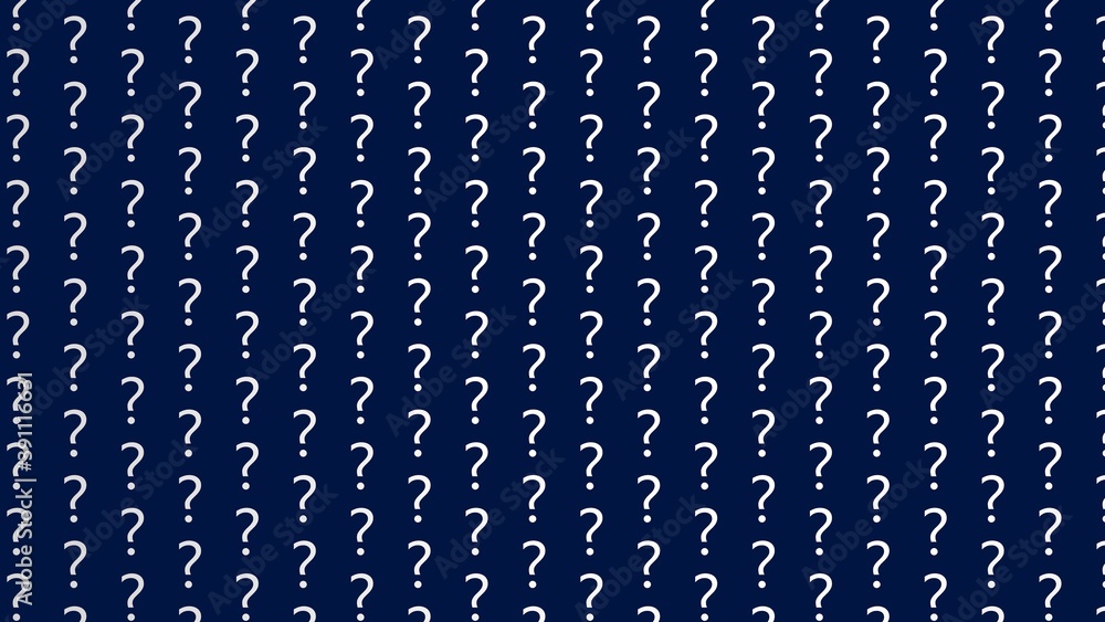 Poster a pattern of question marks on a blue background. 3d rendering.