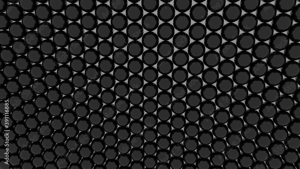 Poster a pattern of black globular balls on a gray background. wallpaper. 3d rendering.
