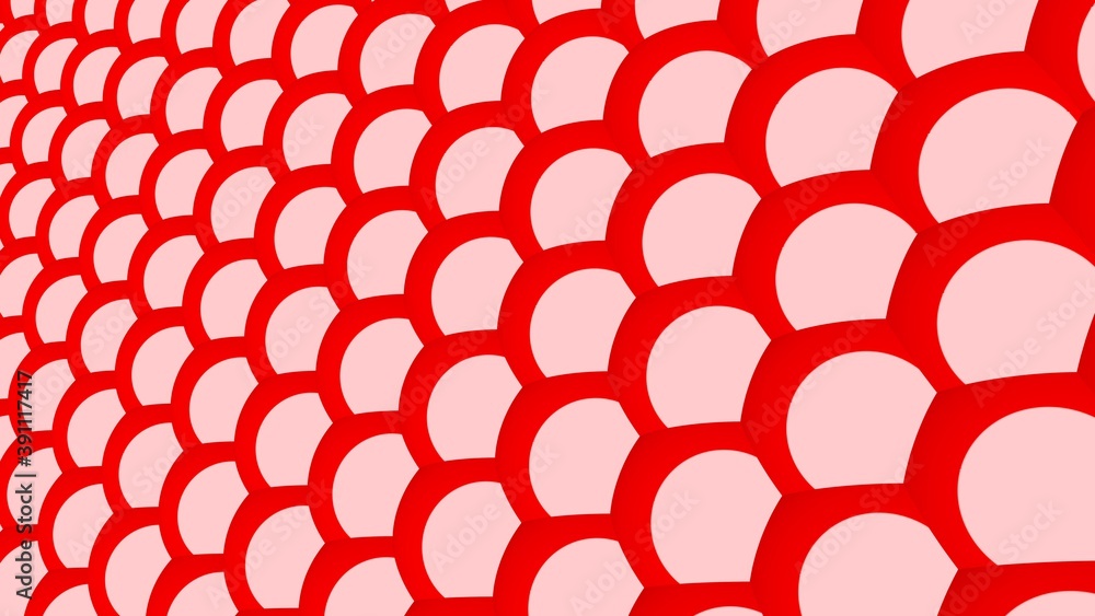 Poster pattern of pink circles on a red background 3d rendering. background or desktop wallpaper.