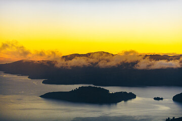 Sunrise at a fjord in New Zealand