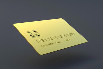 One blank golden credit card on gray background. Concept of luxury life and wealth