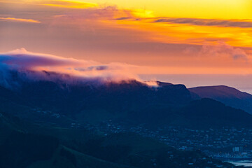 Sunrise at a fjord in New Zealand