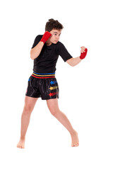 Kickboxer training isolated on white