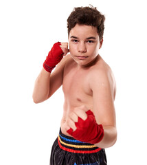 Kickboxer training isolated on white