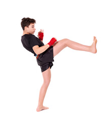 Kickboxer training isolated on white