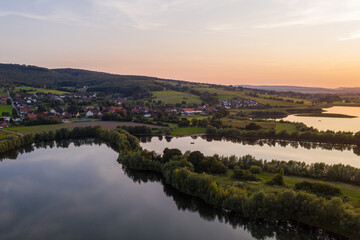 Drone panorama over lake and landscape in Germany